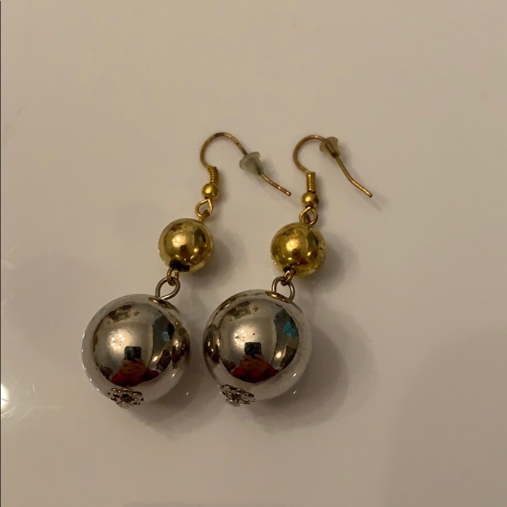 Silver and gold ball hanging earrings